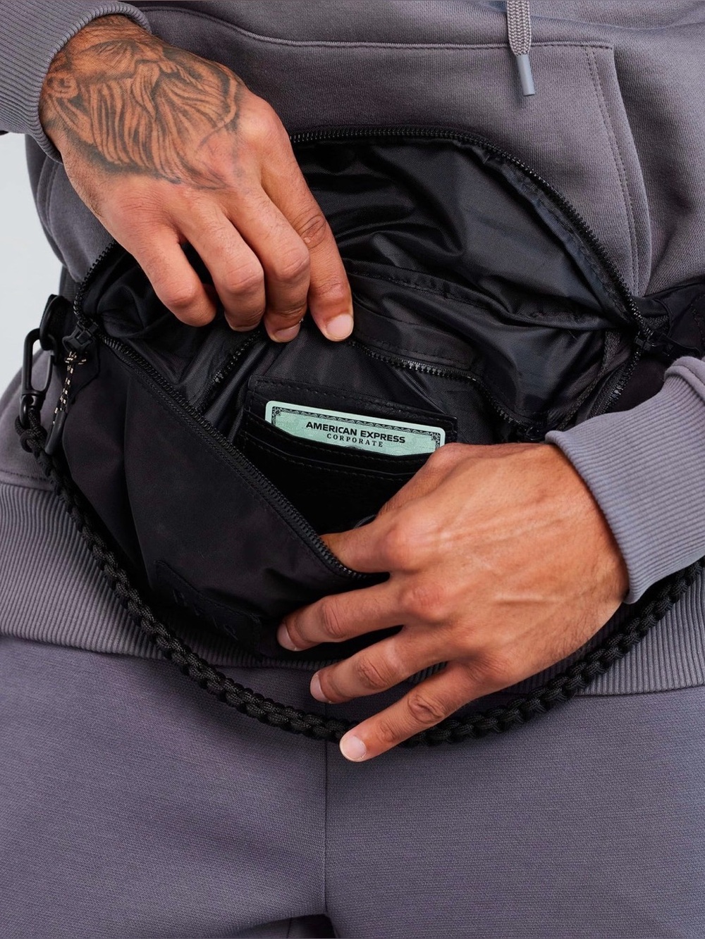 BEIS Black Men's Sling Belt Bag with Braided Strap